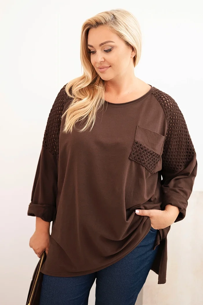 Kesi Włoski Womens Plus Size cotton blouse with print brown