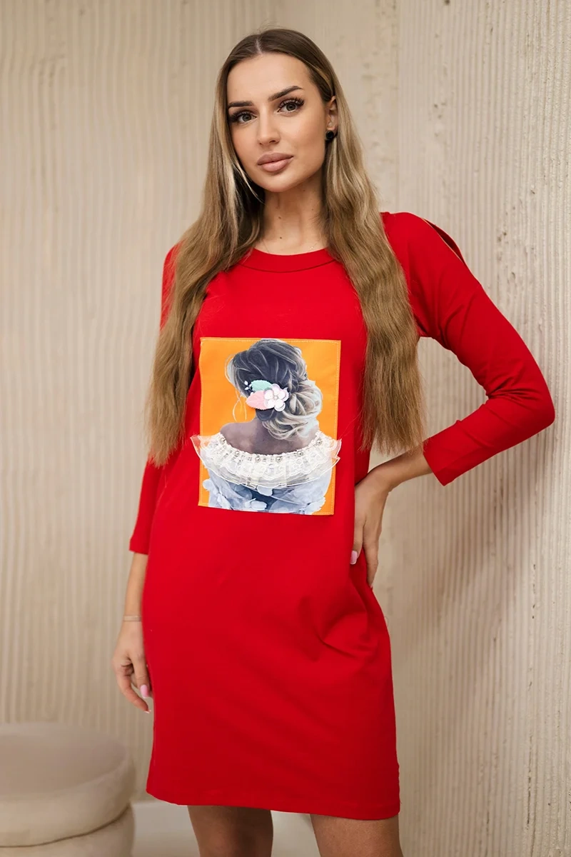 Dress with 3D graphics, lace red