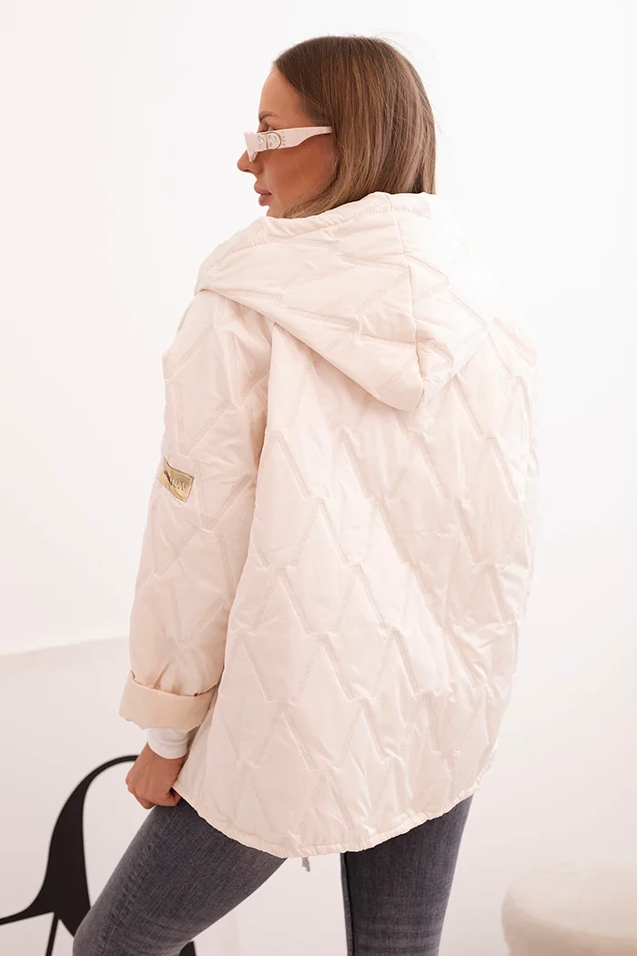 Kesi Włoski Women's quilted jacket with a hood light beige