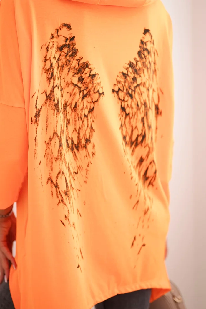 Sweatshirt with wing print orange neon