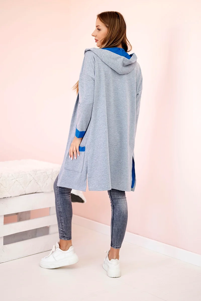 Two-tone cape with hood purple-blue+gray