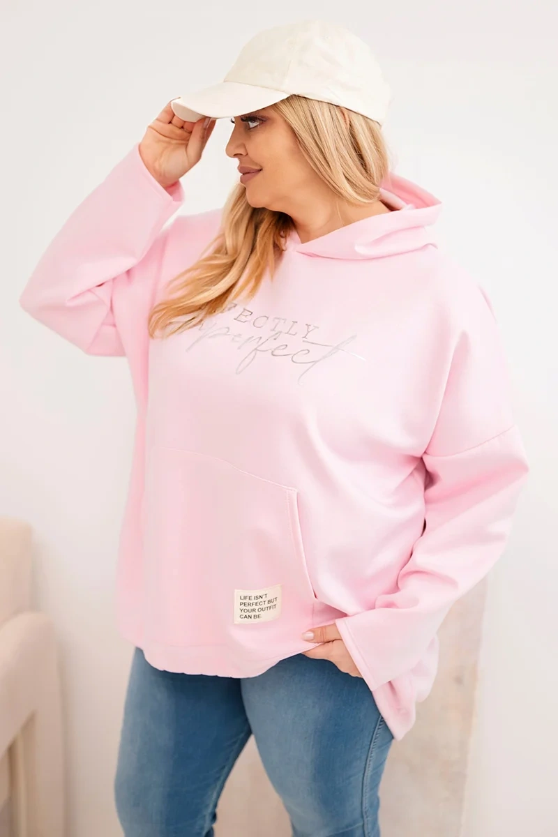Plus size mikina s potiskem v růžové barvě