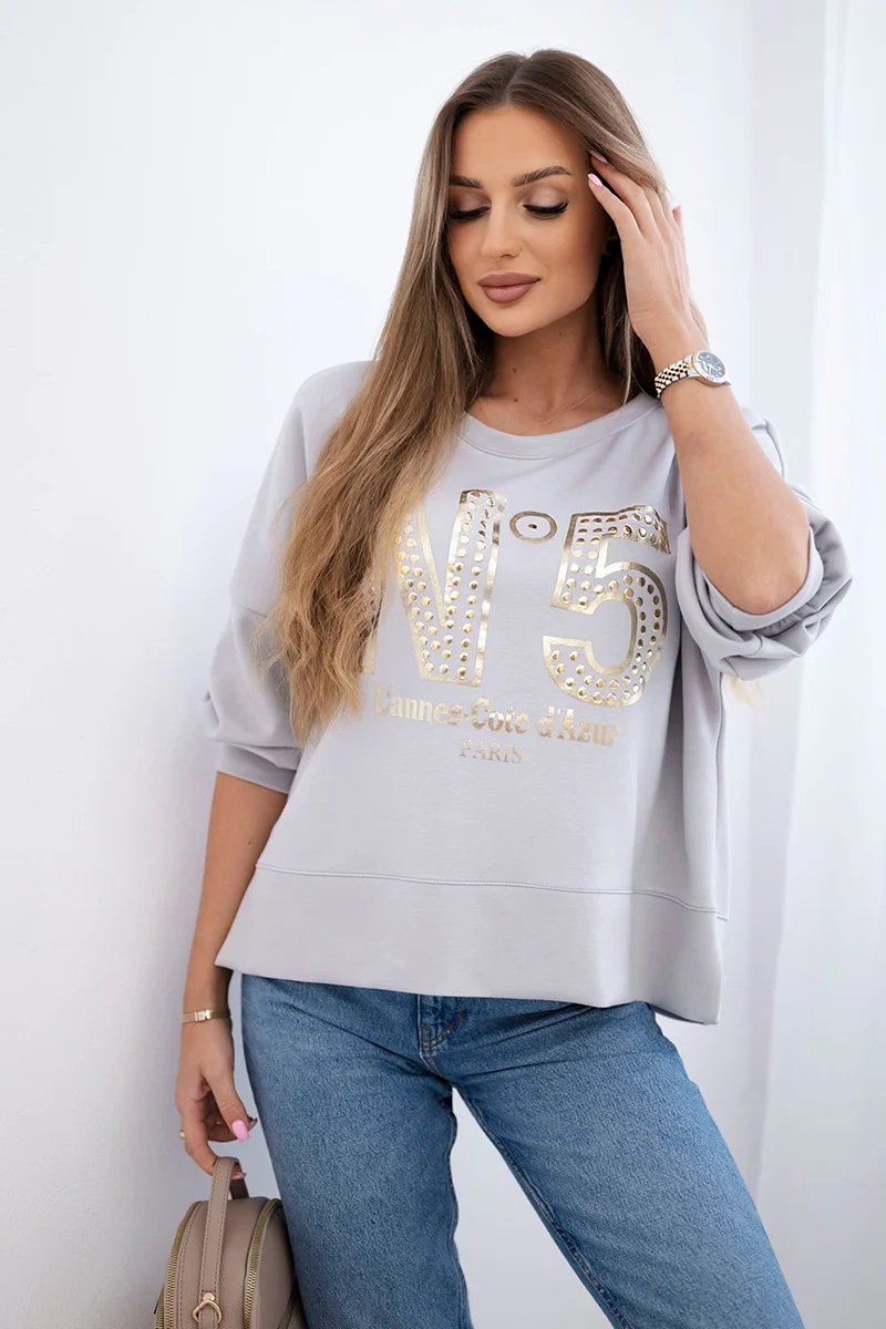 Kesi Włoski Printed sweatshirt buttery fabric grey