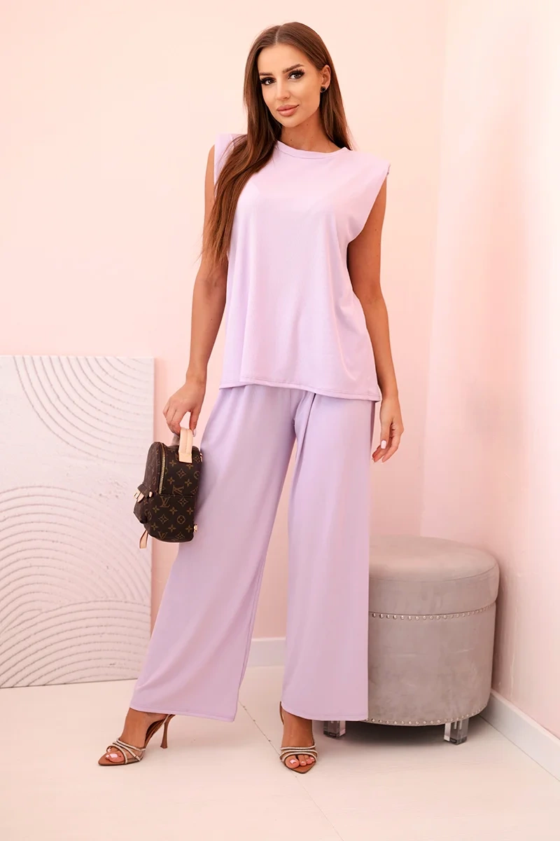 Kesi Włoski Women&#039;s set made of viscose with no sleeves and straight trousers light purple