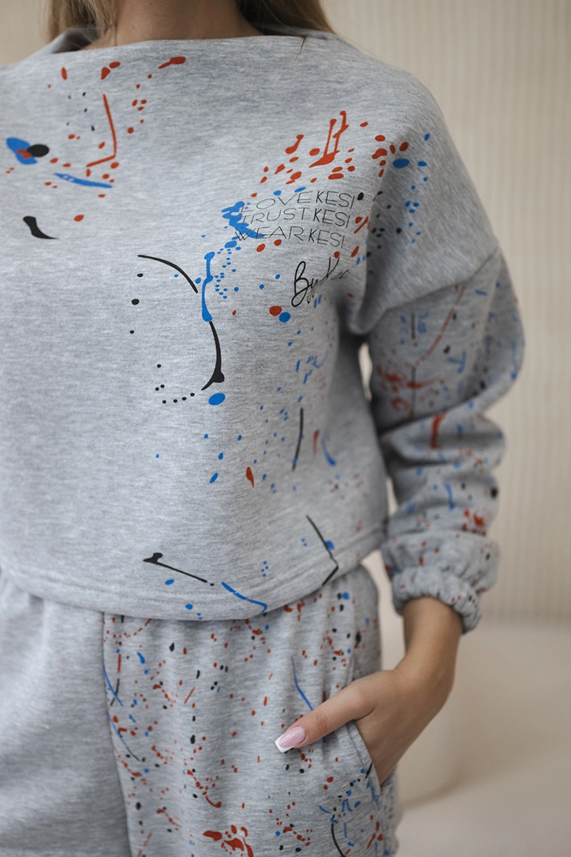 Insulated set with colourful grey print