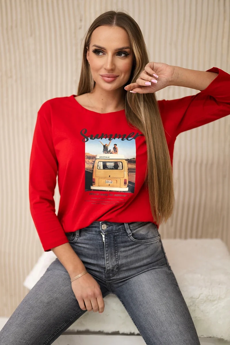 Blouse with Summer car print red