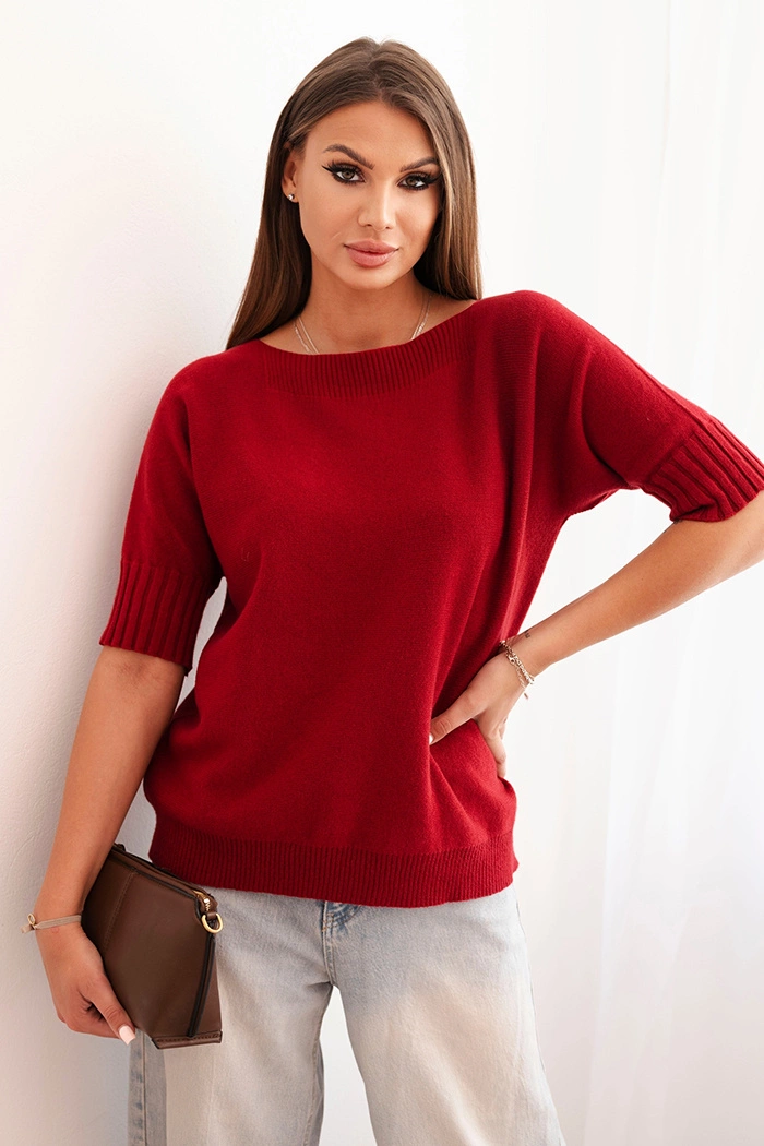 Kesi Włoski Women&#039;s short-sleeve viscose sweater maroon