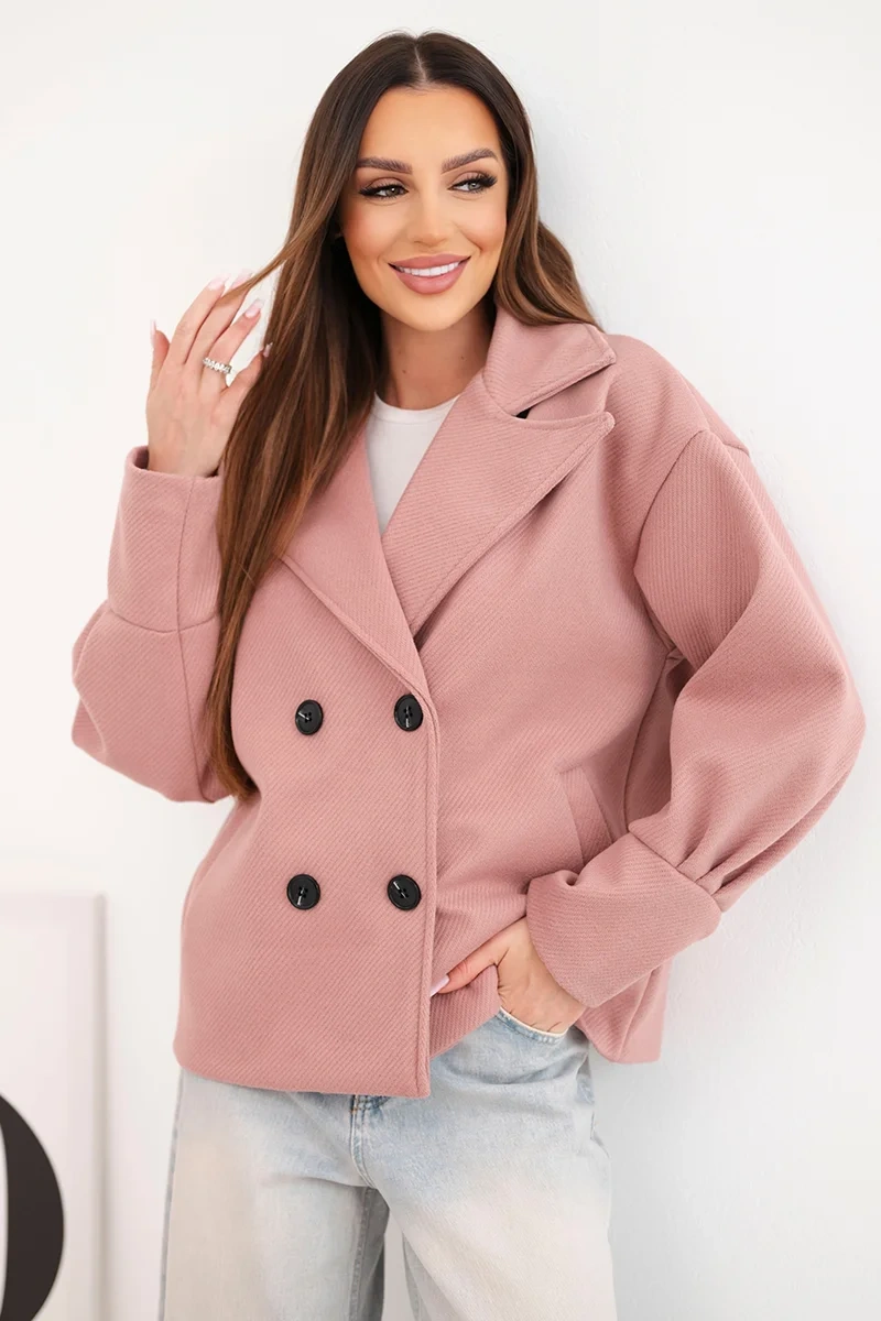 Dámský krátký dvouřadý kabát s límcem