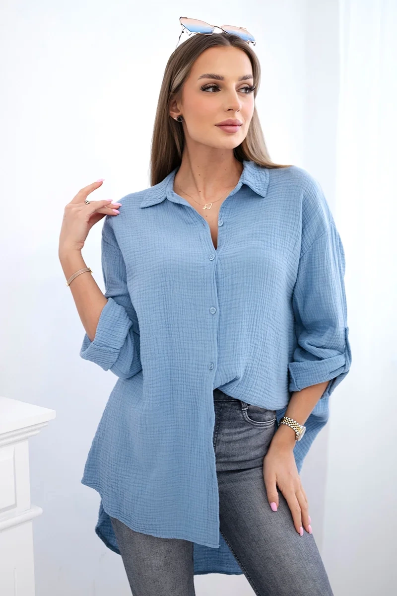 Kesi Włoski Bavlnená mušelínová košeľa Denim