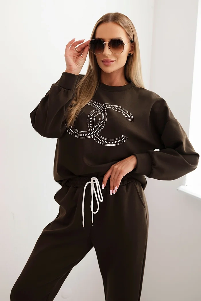 Kesi Włoski Women&#039;s set made of viscose with a decorative pattern and pants brown