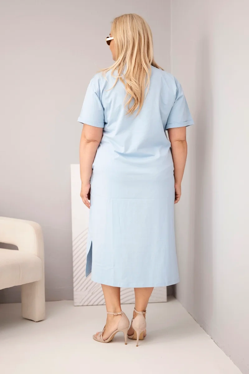Dámske plus size šaty s V-výstrihom modré