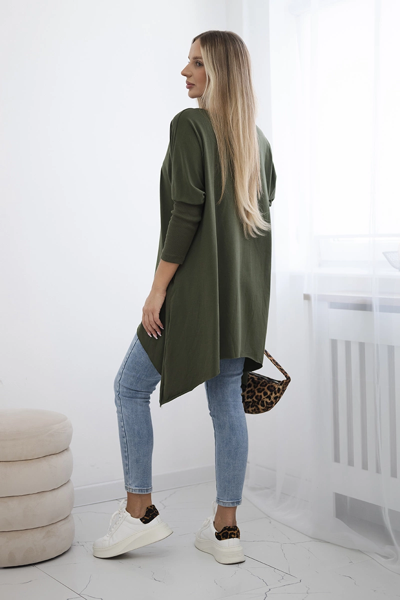 Oversized blouse with khaki rainbow lip print