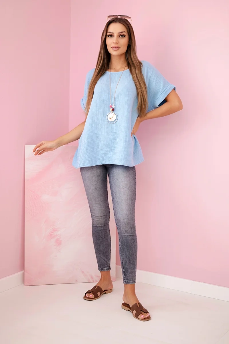 Kesi Włoski Muslin blouse with a necklace blue