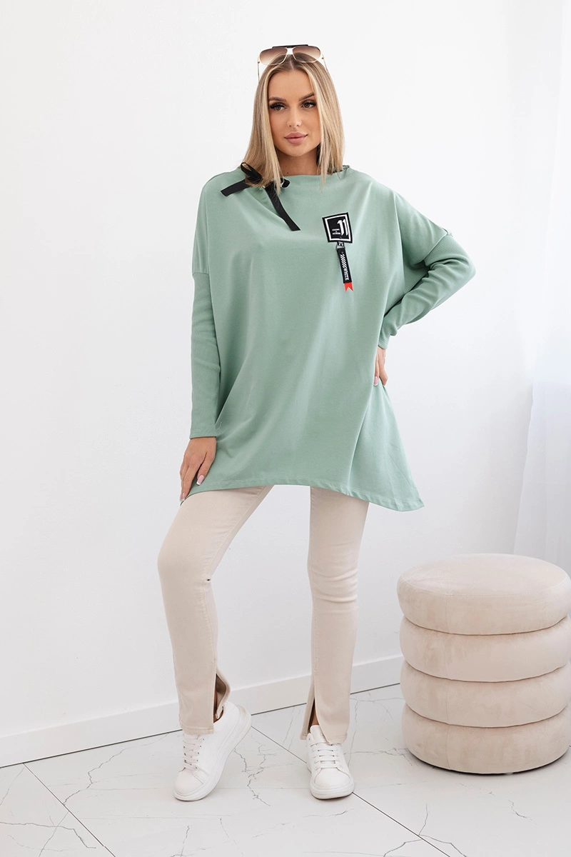 Oversized sweatshirt with asymmetrical sides dark mint