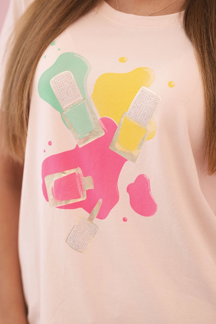 Kesi Women's cotton short-sleeve blouse with a colorful print pink