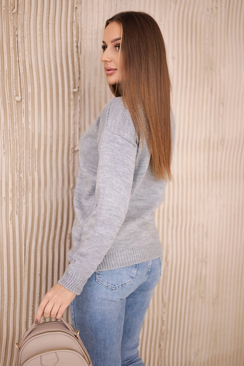 Gray sweater with high neckline