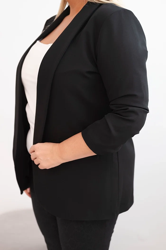Kesi Włoski Women&#039;s Plus Size Unbuttoned Blazer with Lining XL/2XL black
