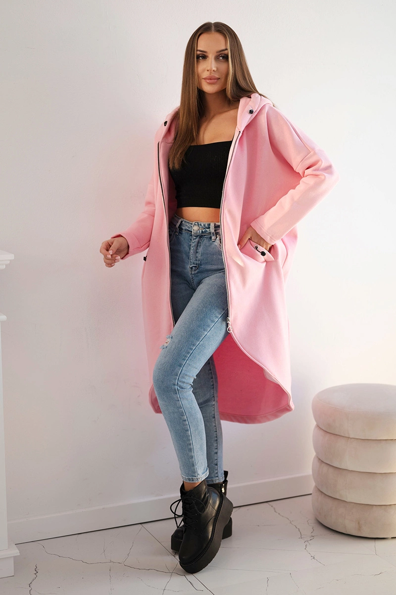 Long insulated sweatshirt in light pink color
