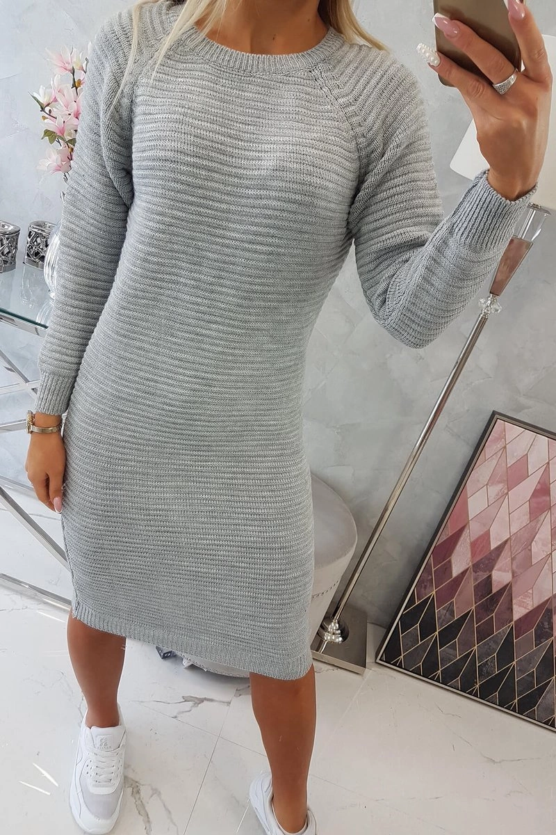 Striped sweater dress in gray color