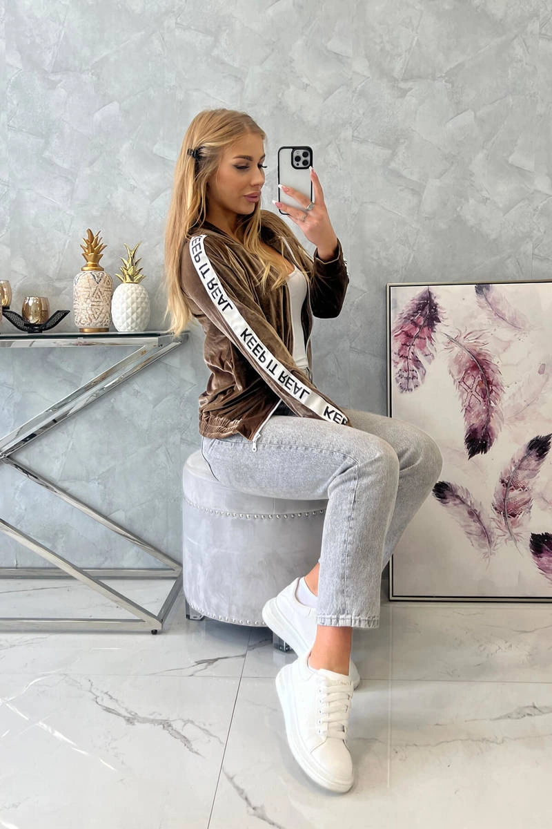 Kesi Velor sweatshirt with a hood brown