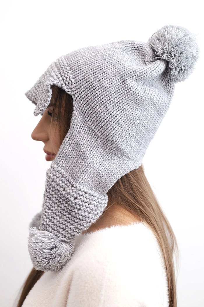 Kesi Women's winter cap with wool, visor, and pom-poms K475 light gray