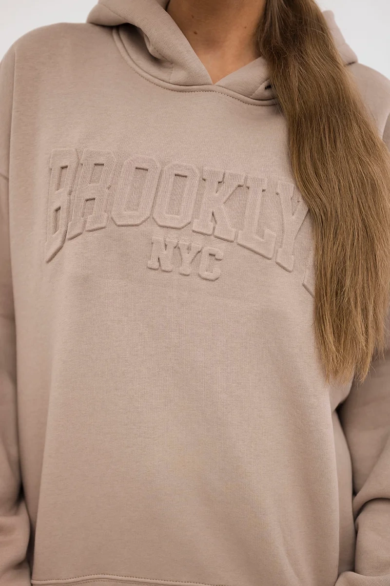 Insulated cotton set, sweatshirt + trousers Brooklyn dark beige