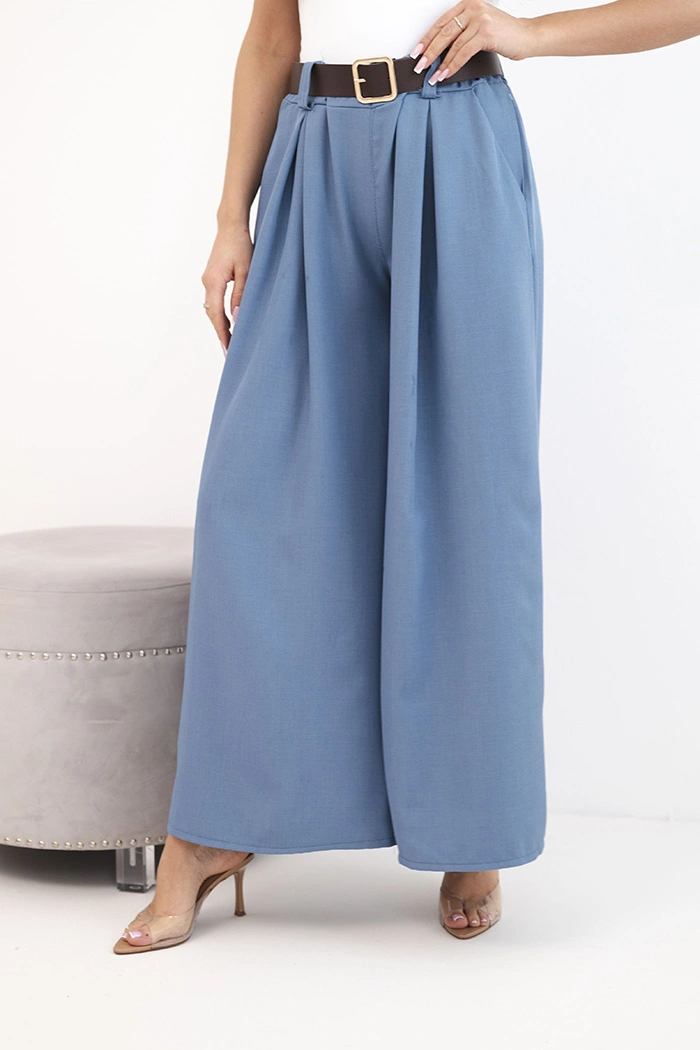 Kesi Włoski Women's wide-leg trousers with a belt denim