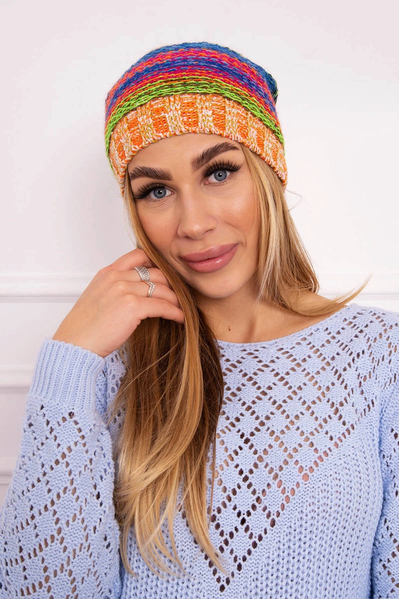 Kesi Cap with fleece Krystyna K207 cornflower + orange