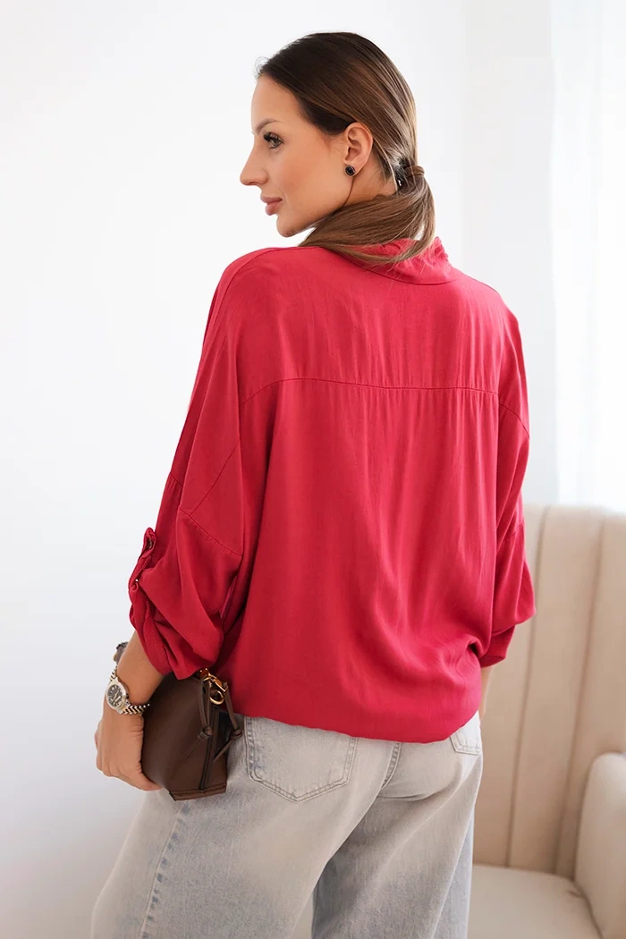 Kesi Włoski Women's shirt with viscose, featuring decorative buttons and collar, light burgundy