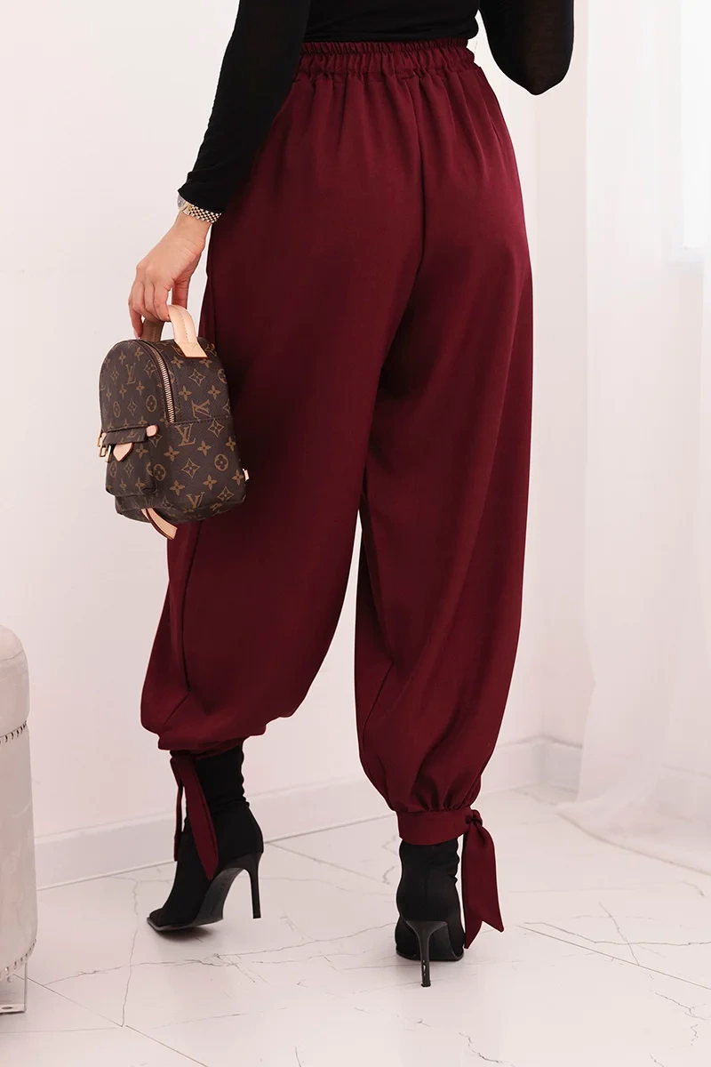 Kesi Włoski Women’s trousers with wide legs and ties at the bottom burgundy