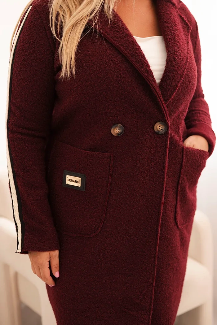 Kesi Włoski Plus Size women's coat made of faux shearling with pockets burgundy