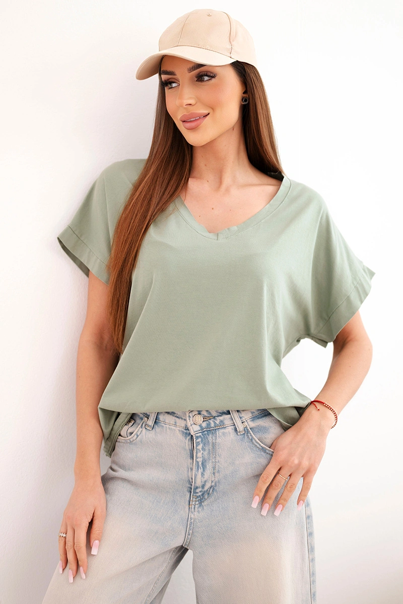 Дамска блуза Kesi с къс ръкав и V-образно деколте