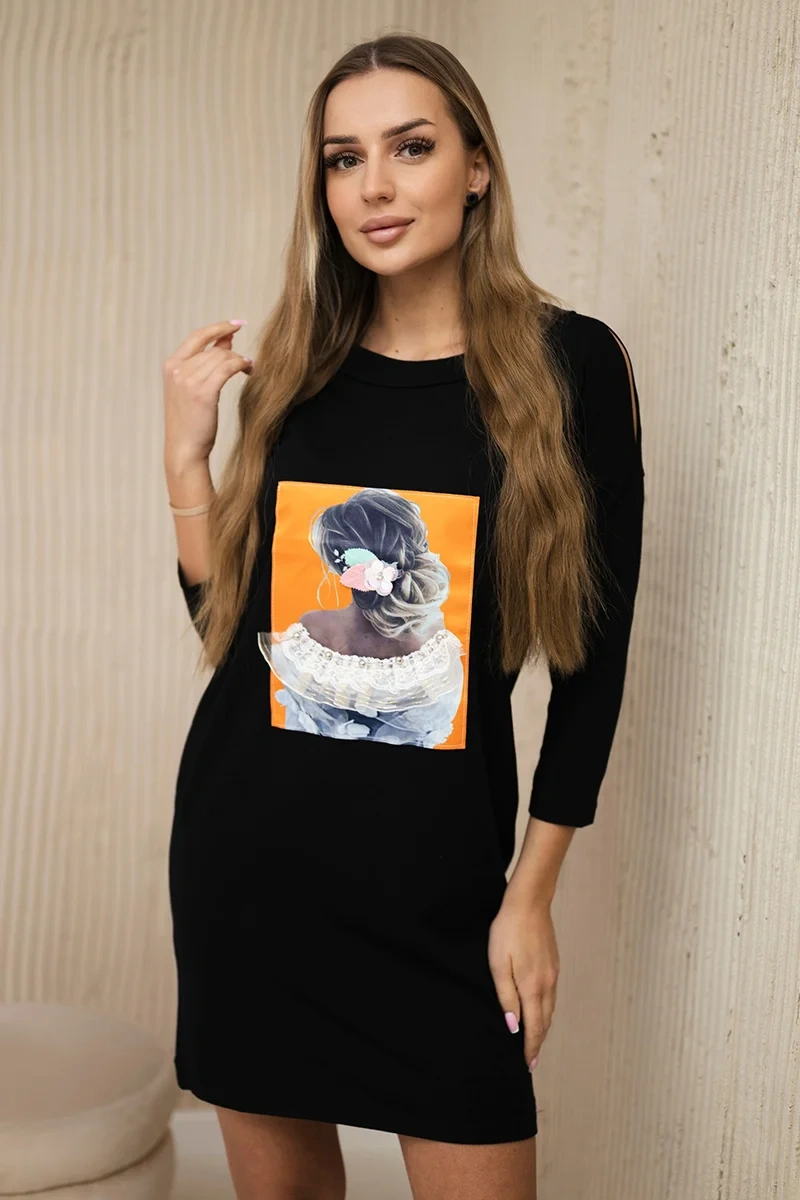 Dress with 3D graphics, lace black