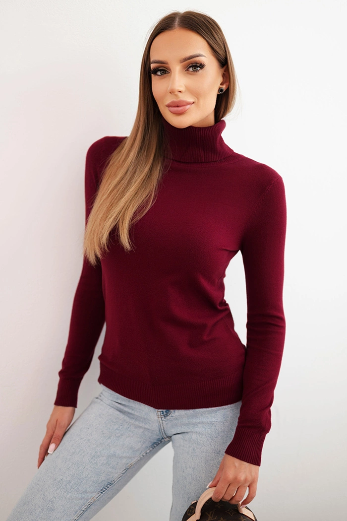 Kesi Włoski Women&#039;s viscose sweater with a turtleneck and long sleeves burgundy