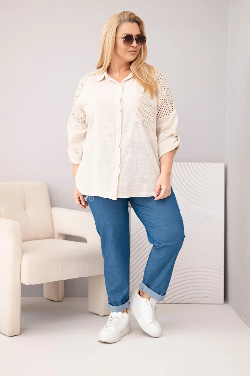 Kesi Włoski Plus Size košeľa s čipkou béžová