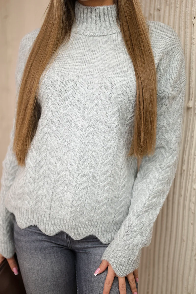 Sweater with decorative ruffle in gray color