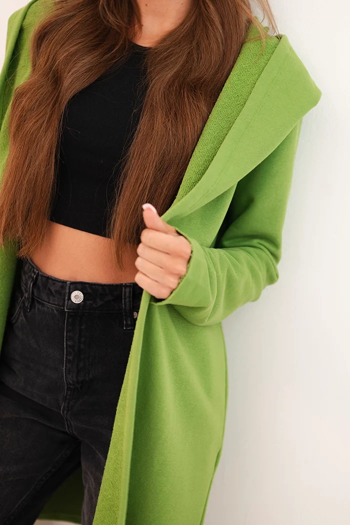 Kesi Women's cotton hoodie with an elongated front olive