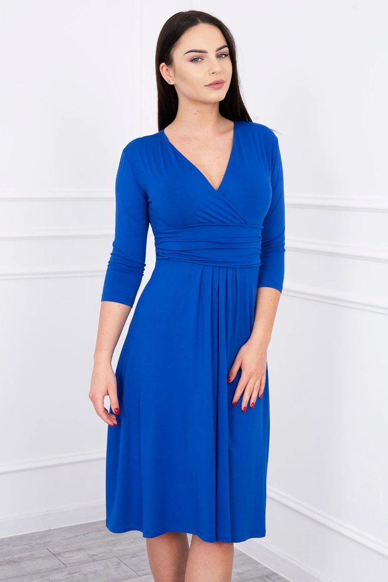 marka niezdefiniowana Dress with cut-off under the bust, 3/4 sleeves blue cornflower