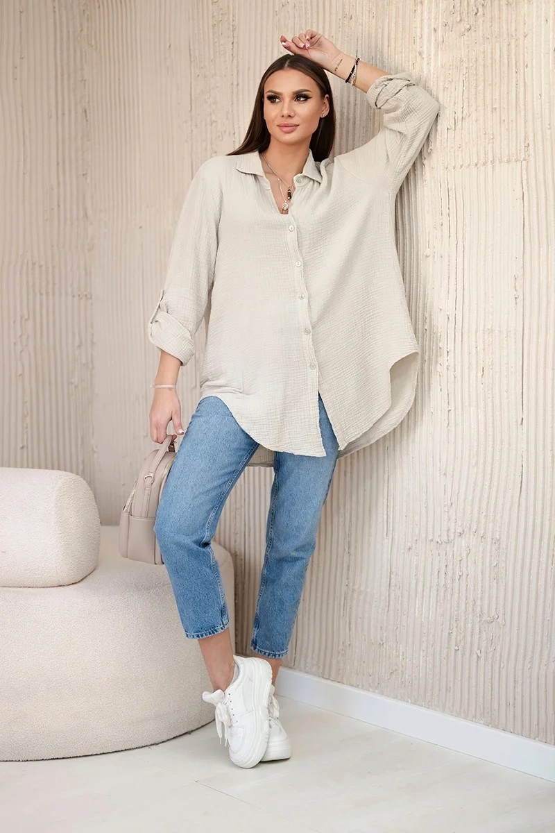 Kesi Włoski Cotton muslin shirt oversize dark beige