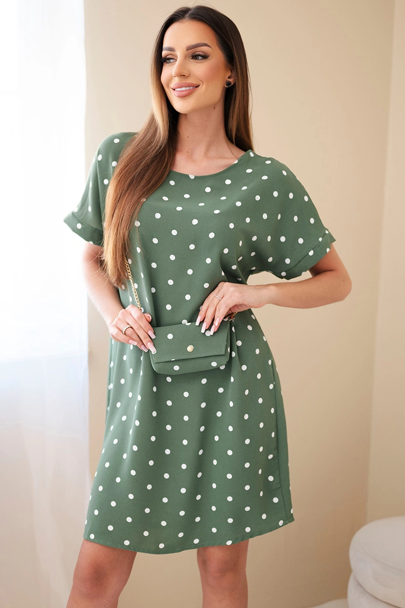 Дамска рокля Kesi с шарка на точки и каки чанта