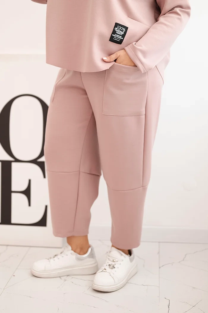 Kesi Włoski Plus Size women's set butter hoodie and pants with pockets dark pink
