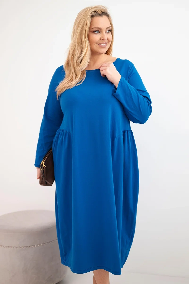 Plus size šaty s dlouhými rukávy, modré