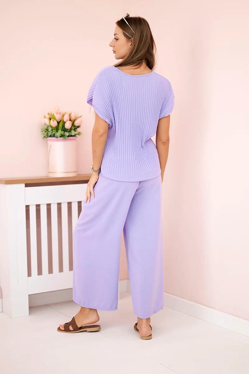 Kesi Włoski Viscose set pleated blouse + trousers light purple