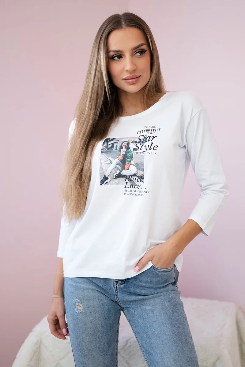 Blouse with Star Style print white