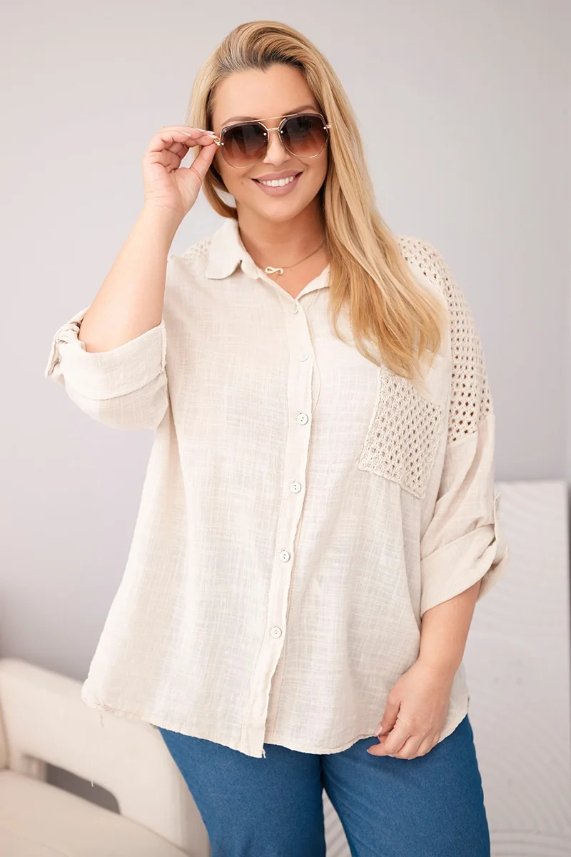 Риза Kesi Włoski Plus Size с дантела в бежово