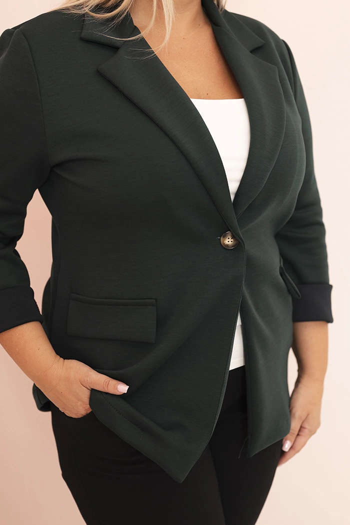 Kesi Włoski Plus Size women's viscose blazer with long sleeves and collar dark green