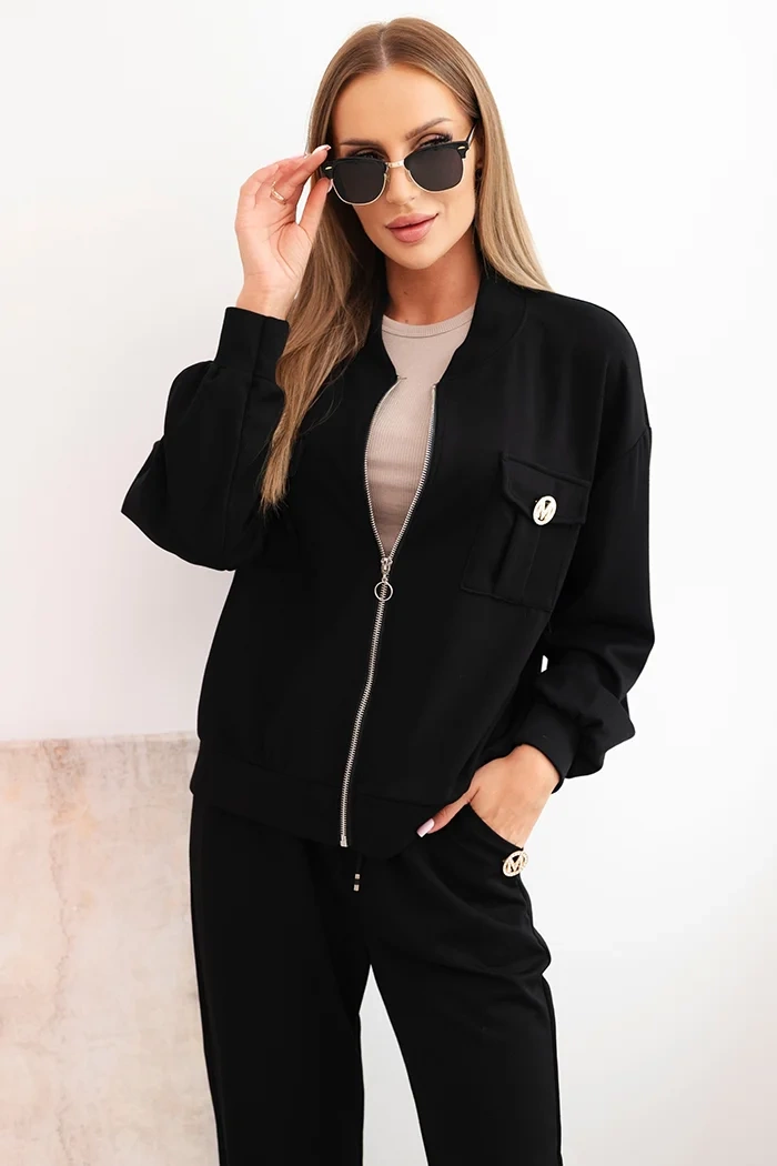 Kesi Włoski Ladies&#039; butter soft viscose set with a zip-up sweatshirt and pants black