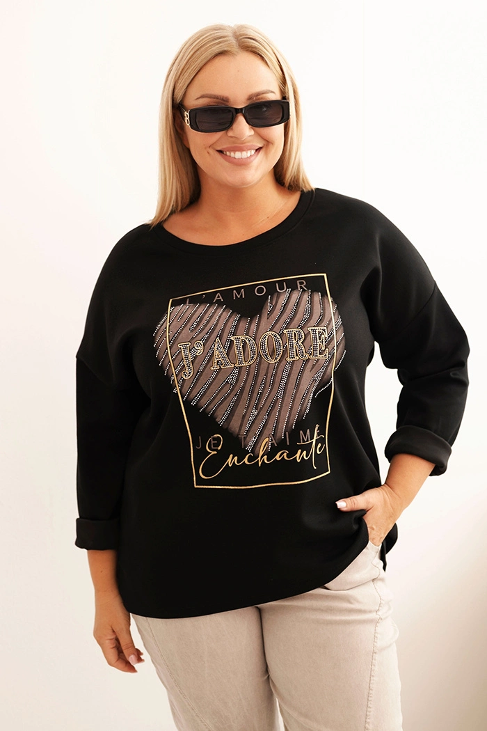 Kesi Włoski Women&#039;s Plus Size washed hoodie with a print graphite