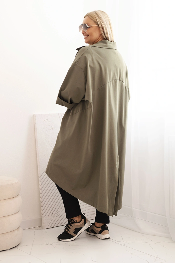 Kesi Włoski Dámska narzutka Plus Size Punto z bavlnou a gombíkmi khaki