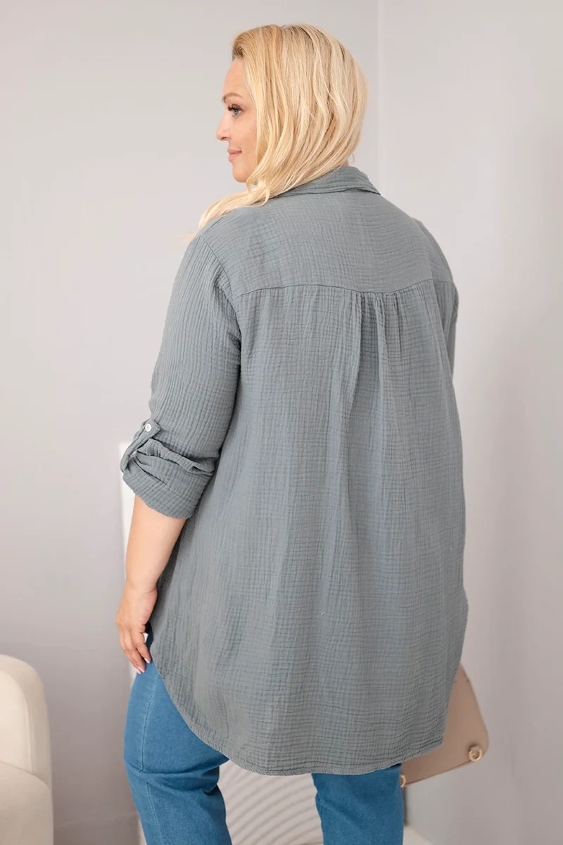 Kesi Włoski Bavlnená mušelínová košeľa Plus Size tmavosivá